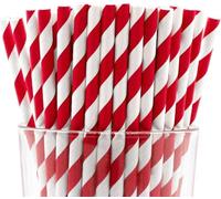 Lot de 100 pailles en papier biodégradables, 12 mm x 197 mm, rayures multicolores
