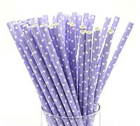 Lot de 100 pailles en papier biodégradables et recyclables pour fête, anniversaire, mariage (pois violets blancs)