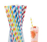 Lot de 100 Pailles en Papier Biodégradables,Paille Reutilisable,Paille Carton,Paille en Carton,PailleRayée Coloré Pour,Anniversaire,Mariage,Noël,Douche de Bébé,Célébration (5 Couleurs)