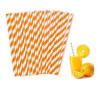 Lot de 100 pailles jetables en papier à rayures oranges pour boire du bébé, révéler le sexe du bébé, fête, restaurant, jus, café, boissons froides, dessert et décoration à faire soi-même