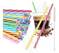 Lot de 100 pailles réutilisables, en plastique, avec brosse à paille, épaisses, pour smoothies, jus, cocktails, boissons chaudes (22,9 cm de long, 2,8 cm de diamètre)