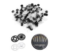 Lot de 100 paires de boutons en plastique pression, 1 boîte d'aiguilles à coudre, noirs et transparents pour vêtements