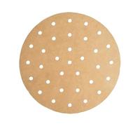 Lot de 100 Papier Sulfurisé pour Air Fryer de 20cm, Perforé Papier Cuisson Air Fryer, Rond, Non Blanchi, Papier Air Fryer pour Four en Micro-ondes, Airfryer Papier Cuisson Brun