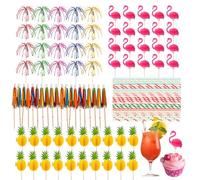 Lot de 100 parapluies à cocktail, feux d'artifice, décoration de cocktail, brochettes de décoration de boisson, bâtonnets agitateurs flamant rose, pailles pour fête d'été, mariage, bar, boisson,