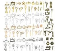 Lot de 100 pendentifs en alliage émaillé avec fleurs et cœurs à coudre pour la fabrication de porte-clés - Différents pendentifs plaqués or - Pour la fabrication de porte-clés, vêtements, Acier allié