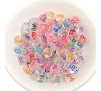 Lot de 100 perles acryliques transparentes de 7 mm, lettres de l'alphabet plates et rondes, breloques pour bricolage, fabrication de bijoux et accessoires(Multicolor P)