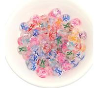 Lot de 100 perles acryliques transparentes de 7 mm, lettres de l'alphabet plates et rondes, breloques pour bricolage, fabrication de bijoux et accessoires(Multicolor K)
