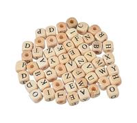Lot de 100 perles carrées en bois avec lettres de l'alphabet de 10 mm pour travaux manuels, bijoux