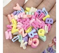 Lot de 100 perles creuses en acrylique de 9 x 12 mm avec lettres de l'alphabet à gros trou pour la fabrication de bijoux, bracelets, accessoires, couleur Makaron, 200 pièces