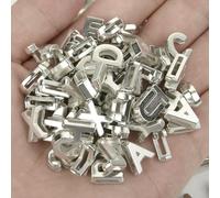Lot de 100 perles creuses en acrylique de 9 x 12 mm avec lettres de l'alphabet à gros trou pour la fabrication de bijoux, bracelets, accessoires, couleur argent, 100 pièces