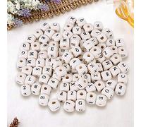 Lot de 100 Perles en Bois Carrées, Perles Alphabet Lettre Cube Perles Enfilage Facile pour Bricolage Fabrication de Bijoux de Bracelets Colliers Artisanat 10 * 10 mm