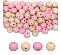 Lot de 100 perles en bois rustiques roses et beiges de 20 mm avec trou de 4 mm pour projets de bricolage, fabrication de guirlandes de ferme, décoration (50 pièces de chaque couleur)