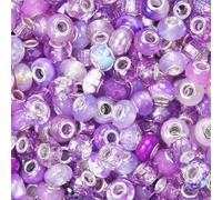 Lot de 100 perles européennes violettes à grand trou pour stylos, baguette de fée, jardin, lampwork, artisanat, espaceur, breloques à faire soi-même, bracelet, décoration de collier, fournitures de