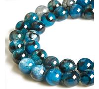 Lot de 100 perles rondes en agate veine de dragon bleu de 8 mm pour travaux manuels et fabrication de bijoux