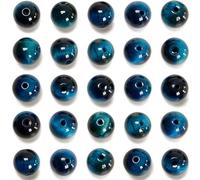Lot de 100 perles rondes en œil de tigre aigue-marine naturelle de 6 mm