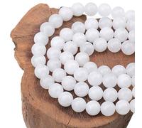 Lot de 100 perles rondes en jade blanc naturel de 8 mm pour la fabrication de bijoux avec cordon extensible en cristal