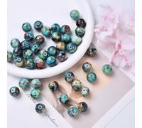 Lot de 100 perles rondes en verre opaques peintes de 8 mm pour fabrication de boucles d'oreilles, colliers, bracelets, bijoux, travaux manuels - Trou : 1,2 mm - Cyan