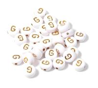 Lot de 100 perles rondes plates en acrylique de 7 mm avec lettres de l'alphabet dorées, pour bricolage, artisanat, décoration, accessoires(G)