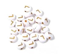 Lot de 100 perles rondes plates en acrylique de 7 mm avec lettres de l'alphabet dorées, pour bricolage, artisanat, décoration, accessoires(L)