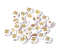 Lot de 100 perles rondes plates en acrylique de 7 mm avec lettres de l'alphabet dorées, pour bricolage, artisanat, décoration, accessoires(W)