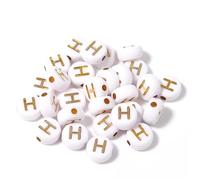 Lot de 100 perles rondes plates en acrylique de 7 mm avec lettres de l'alphabet dorées, pour bricolage, artisanat, décoration, accessoires(H)