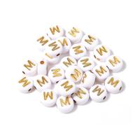 Lot de 100 perles rondes plates en acrylique de 7 mm avec lettres de l'alphabet dorées, pour bricolage, artisanat, décoration, accessoires(M)