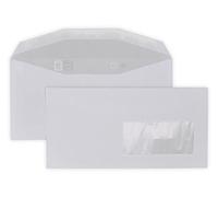 lot de 100 petites enveloppes courrier DL avec fenêtre 45 x 100 - papier velin blanc 80g/m² format 110 x 220 mm une enveloppe blanche avec fermeture bande adhésive autocollante siliconée