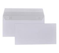 lot de 100 petites enveloppes courrier format DL 110 x 220 mm sans fenêtre papier velin blanc 80g/m² une enveloppe blanche avec fermeture bande adhésive autocollante siliconée