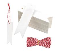 Lot de 100 petites étiquettes cadeaux blanches avec ficelle, étiquettes cadeaux avec ficelle, mini étiquettes en papier kraft uni pour cadeaux, sacs cadeaux, 7 x 2 cm