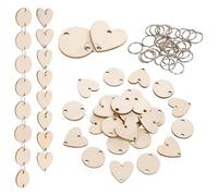 Lot de 100 petites étiquettes rondes en bois en forme de cœur - Pour calendrier familial - Pièces brutes - Avec 100 anneaux métalliques pour tableau de corvée