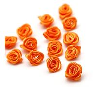 Lot de 100 petites roses artificielles en satin de 3 cm - Pour travaux manuels, patchs, roses décoratives, mini roses en tissu - Accessoires DIY - Décoration de fête de mariage - Orange