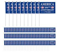 Lot de 100 petits drapeaux américains sur bâtonnet, drapeau du 250e anniversaire avec impression recto verso, drapeaux à main pour les célébrations de la fête l'Indépendance, défilés, fêtes