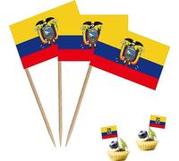 Lot de 100 petits drapeaux de cure-dents en forme de petit drapeau pour cocktail, fruits, cupcakes (Équateur)