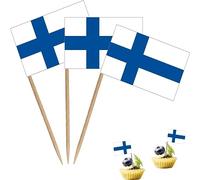 Lot de 100 petits drapeaux de cure-dents en forme de petit drapeau pour cocktail, fruits, cupcakes (Finlande)