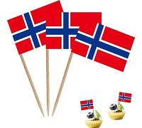 Lot de 100 petits drapeaux pour cure-dents - Pour cocktail et cupcakes - Norvège