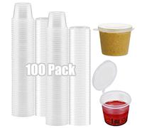 Lot de 100 petits pots ronds transparents de 28,3 g avec couvercles, pour sauce, gelée, shot, sauce, sauces, restaurants, plats à emporter, sauces, ketchup, salades, 25 ml