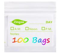 Lot de 100 petits sacs à pilules pour voyage, médicaments et vitamines, fermeture à glissière avec étiquettes inscriptibles étanches pour le rangement quotidien des médicaments et petits articles