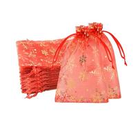 Lot de 100 petits sacs cadeaux en organza rouge doré 10 x 15 cm, pochettes à bijoux de mariage avec cordon de serrage, sacs à dragées en maille pour anniversaire, mariage, Noël, emballage cadeau