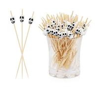 Lot de 100 pics à cocktail d'Halloween avec crânes - Brochettes effrayantes en bois pour fruits, hamburgers et buffets hantés, décoration de fête, décoration d'Halloween