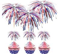 Lot de 100 pics à cocktail du 4 juillet, cure-dents en forme de feux d'artifice patriotiques pour apéritifs, brochettes en bambou rouge, blanc et bleu, pour cupcakes, boissons, décorations de fête de