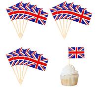 Lot de 100 pics à cocktail, mini drapeaux britanniques, cure-dents, pics à sandwich, décorations de cupcake, décoration de couronnement du roi Charles III, fournitures de fête Union Jack Royal Street