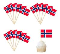 Lot de 100 pics à cocktail, mini drapeaux de la Norvège, cure-dents, pics à sandwich, décorations de cupcake, fournitures de fête sur le thème de la Norvège
