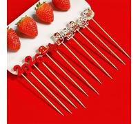 Lot de 100 pics à cocktail pour le Nouvel An, longs pics à cocktail 2026 Year Of The Horse Fruit Sticks décoratifs en bois pour le printemps, festival, décorations de fête de vacances chinoises