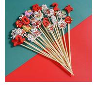 Lot de 100 pics à cocktail pour le Nouvel An, longs pics à cocktail 2026 Year Of The Horse Fruit Sticks décoratifs en bois pour le printemps, festival, décorations de fête de vacances chinoises
