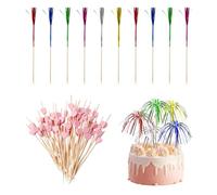 Lot de 100 pics à fruits, 10 bâtonnets de feu d'artifice, distributeur de cure-dents, brochettes à cocktail en forme d'amour, bâtonnets de fruits de fête, accessoires de fête roses, bâtonnets à