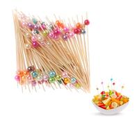 Lot de 100 pics en bambou mélangés en 10 couleurs, adaptés pour les aliments et les boissons, les cocktails, les sandwichs, les fruits et autres aliments de fête, cure-dents en bois