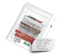 (Lot de 100 pièces) Chanzon 1N4755A 1N4755 Diode Zener de puissance 1W 43V DO-41 (DO-204AL) Diodes axiales 1 Watt 43 Volt