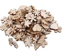Lot de 100 pièces de bois brut en forme de tranche de bois à motif de feuilles de bois - Mini pièces en bois faites à la main - Décoration artisanale, fournitures d'artisanat