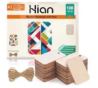Lot de 100 pièces de bois non finies en forme de rectangle, découpe en bois clair, rustique naturel avec trou, et corde de chanvre de 3 m, projets d'artisanat d'art (2,04 x 1,34 pouces)