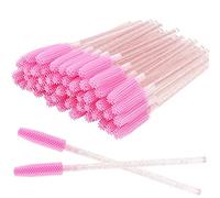 Lot de 100 pinceaux de maquillage en silicone souple avec poignée en cristal pailleté pour application de cils (tout rose)